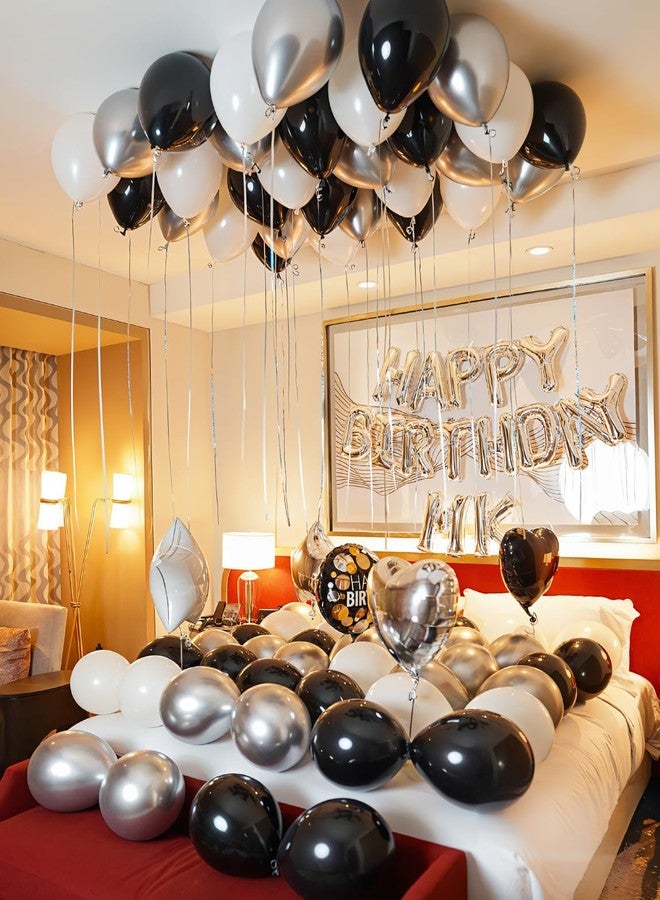 Haolongfa Black and Silver Balloons, 60 Pcs 12 In Metallic Silver, Black, White & Confetti Balloons for New Year’s Eve, Countdown Party, Christmas, Wedding, Birthday, Graduation, Anniversary Decorations - Image 5
